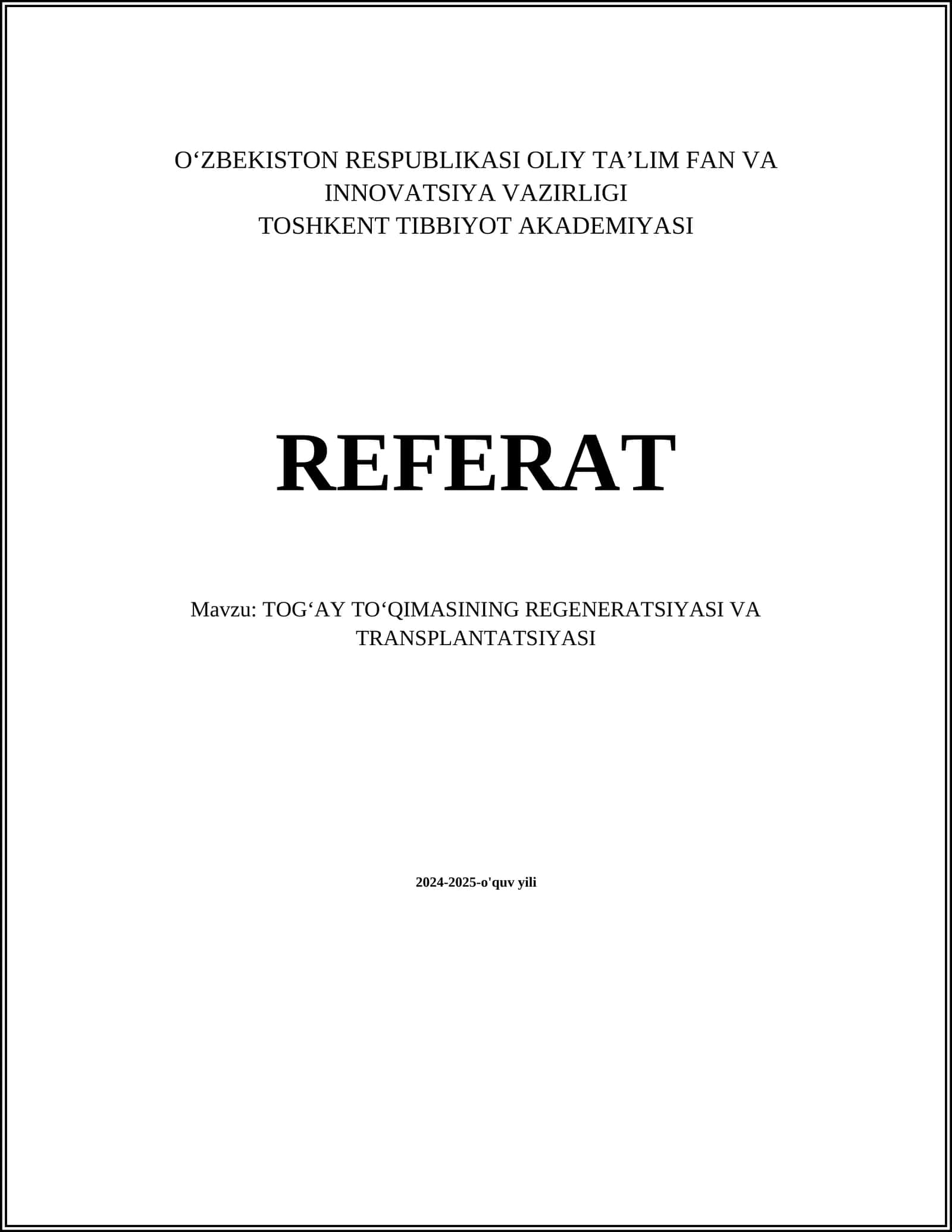 TOGʻAY TOʻQIMASINING REGENERATSIYASI VA TRANSPLANTATSIYASI 1