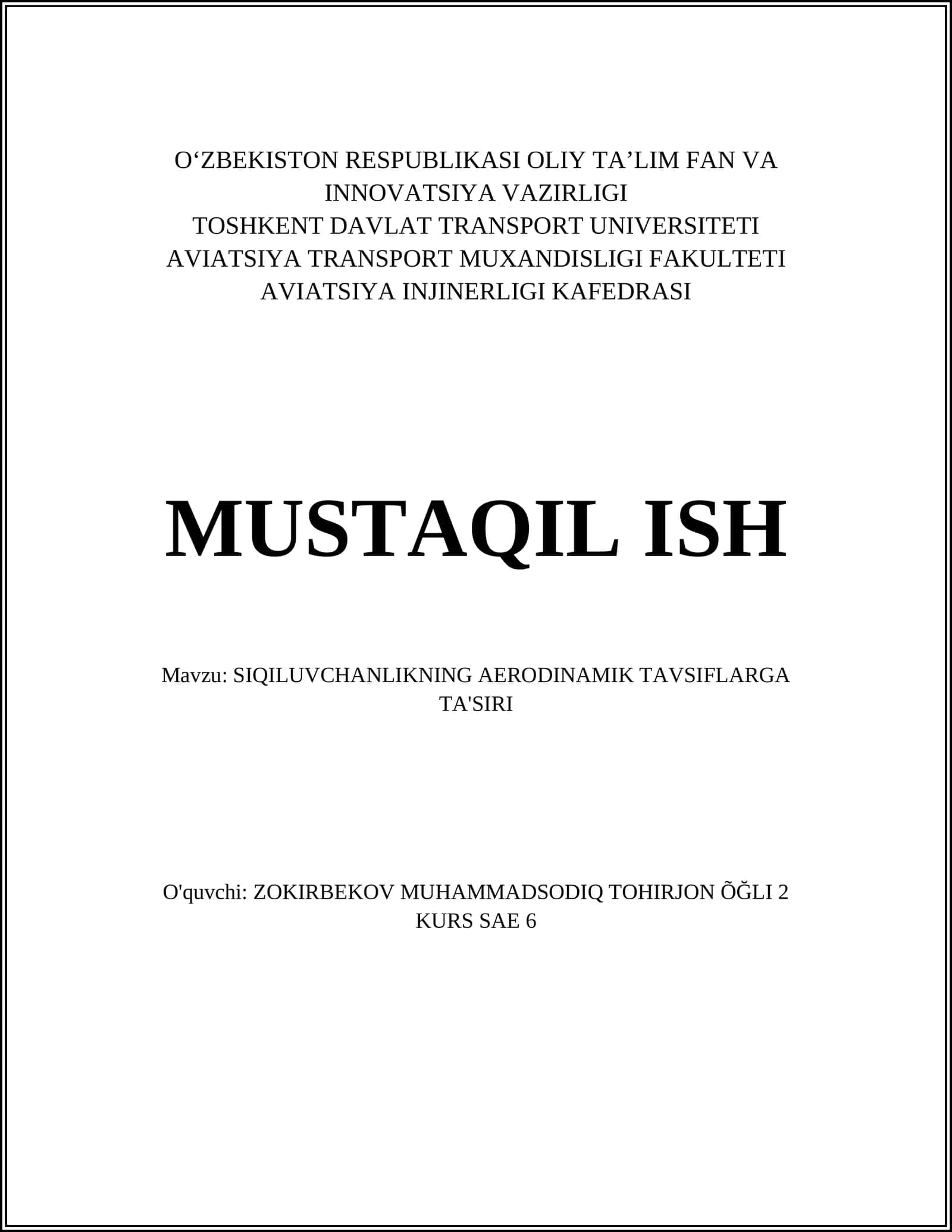 SIQILUVCHANLIKNING AERODINAMIK TAVSIFLARGA TA'SIRI 1