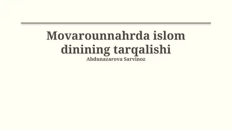 Islomning tinch yo'l bilan tarqalishi 1