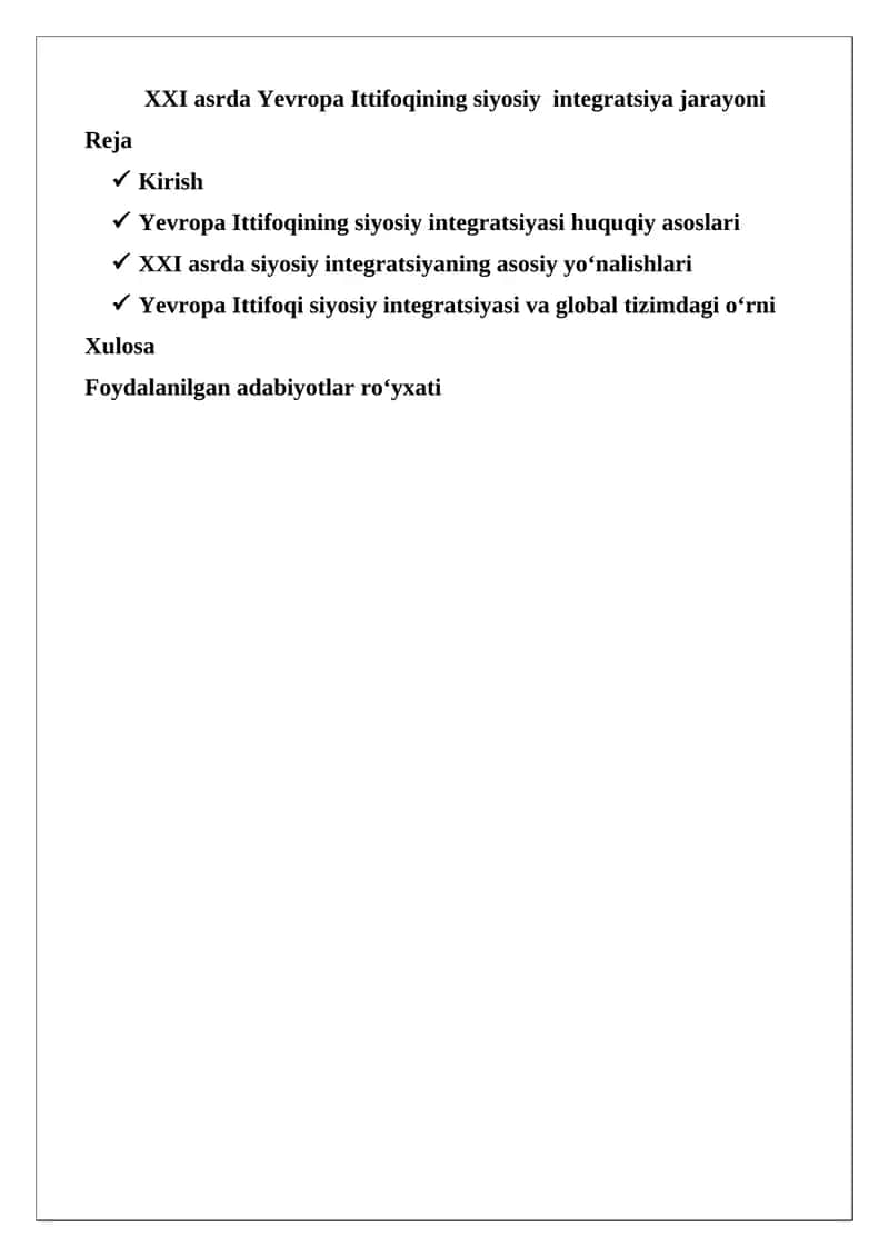Yevropa Ittifoqining siyosiy integratsiya jarayoni 1