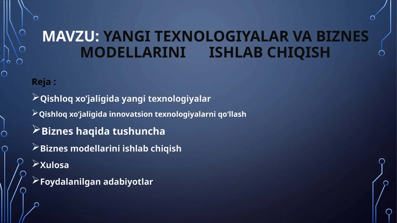 Yangi texnologiyalar va biznes modellarini ishlab chiqish 1