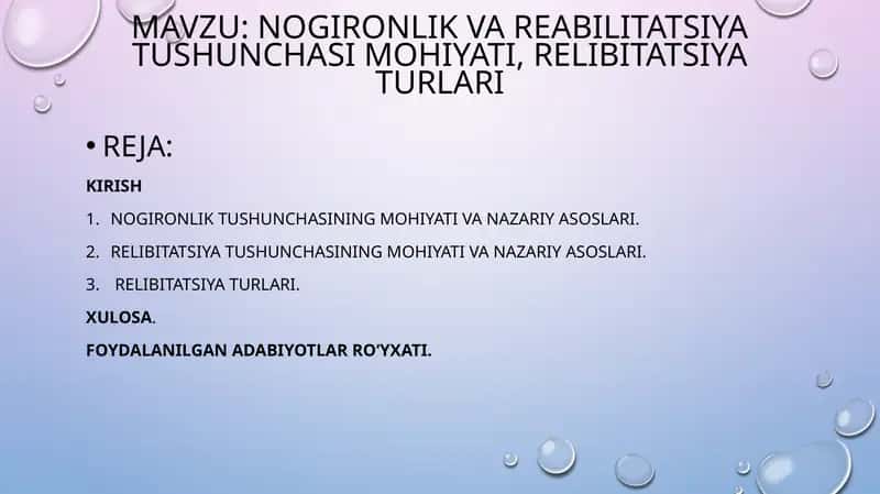 Nogironlik Vareabilitatsiya Tushunchasi Mohiyati, Relibitatsiya Turlari 1