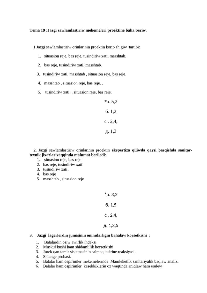 Tema 19:Jazgi sawlamlastiriw mekemeleri proektine baha beriw 1