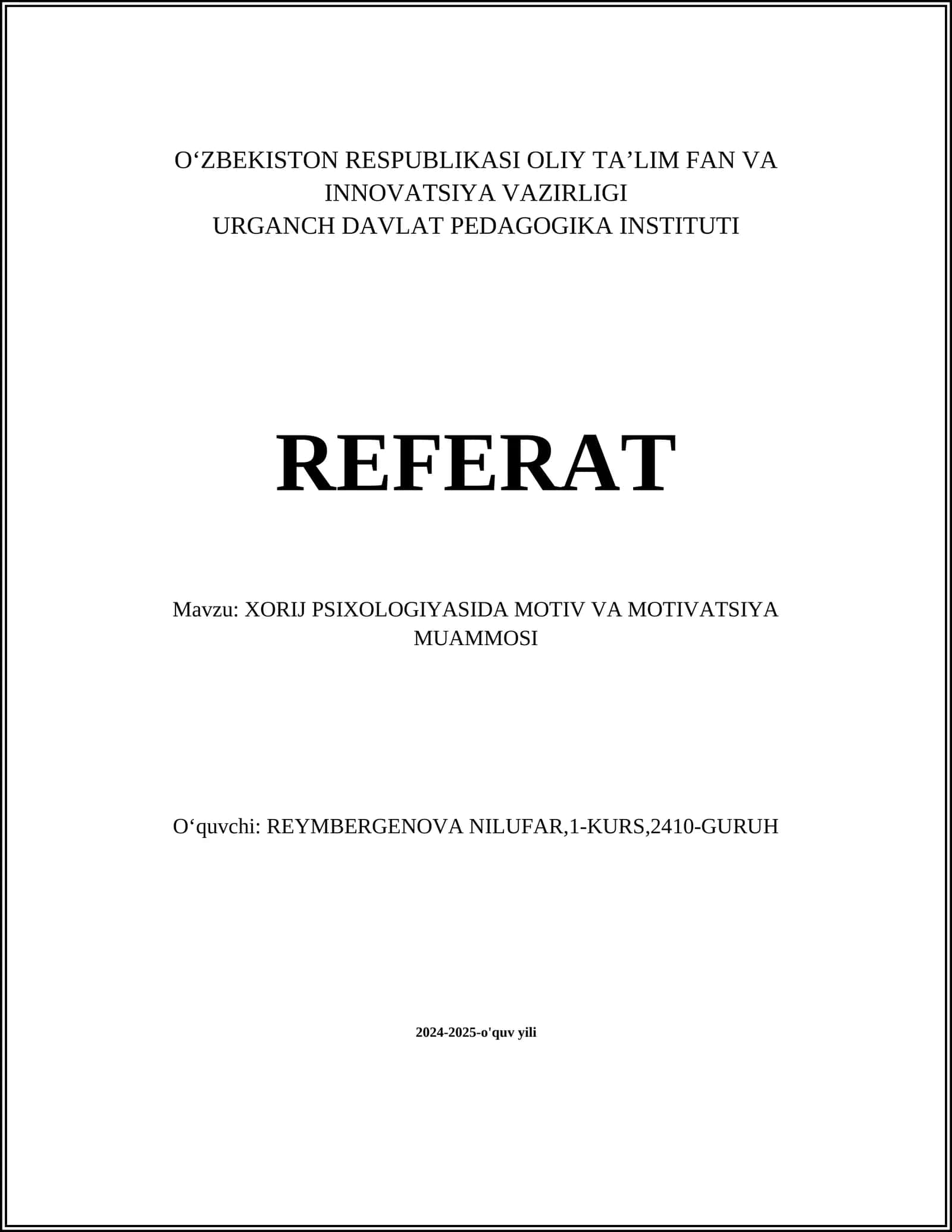 XORIJ PSIXOLOGIYASIDA MOTIV VA MOTIVATSIYA MUAMMOSI 1