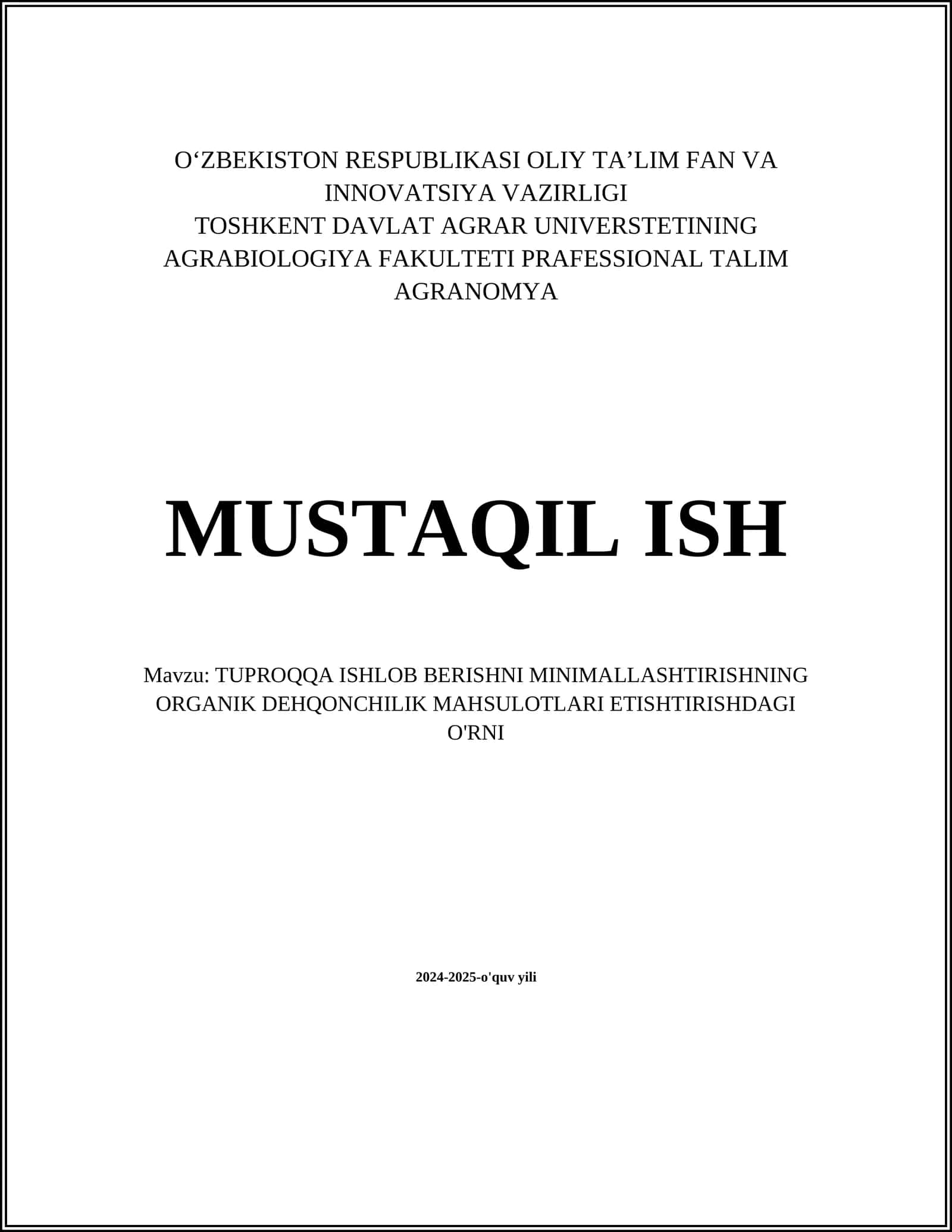 TUPROQQA ISHLOB BERISHNI MINIMALLASHTIRISHNING ORGANIK DEHQONCHILIK MAHSULOTLARI 1