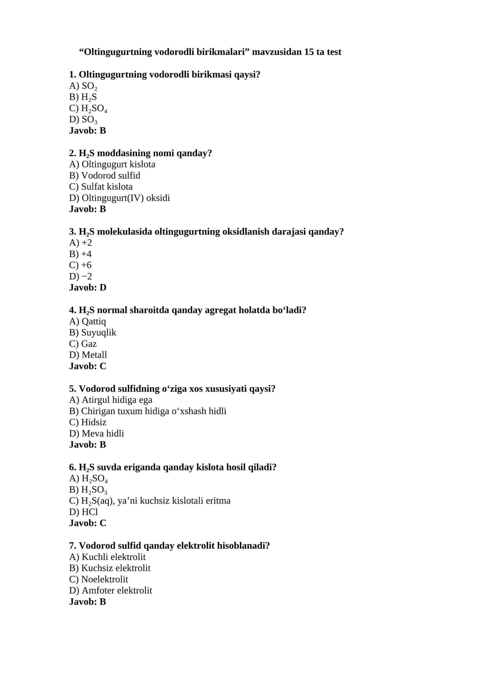 Oltingugurtning vodorodli birikmalari 1