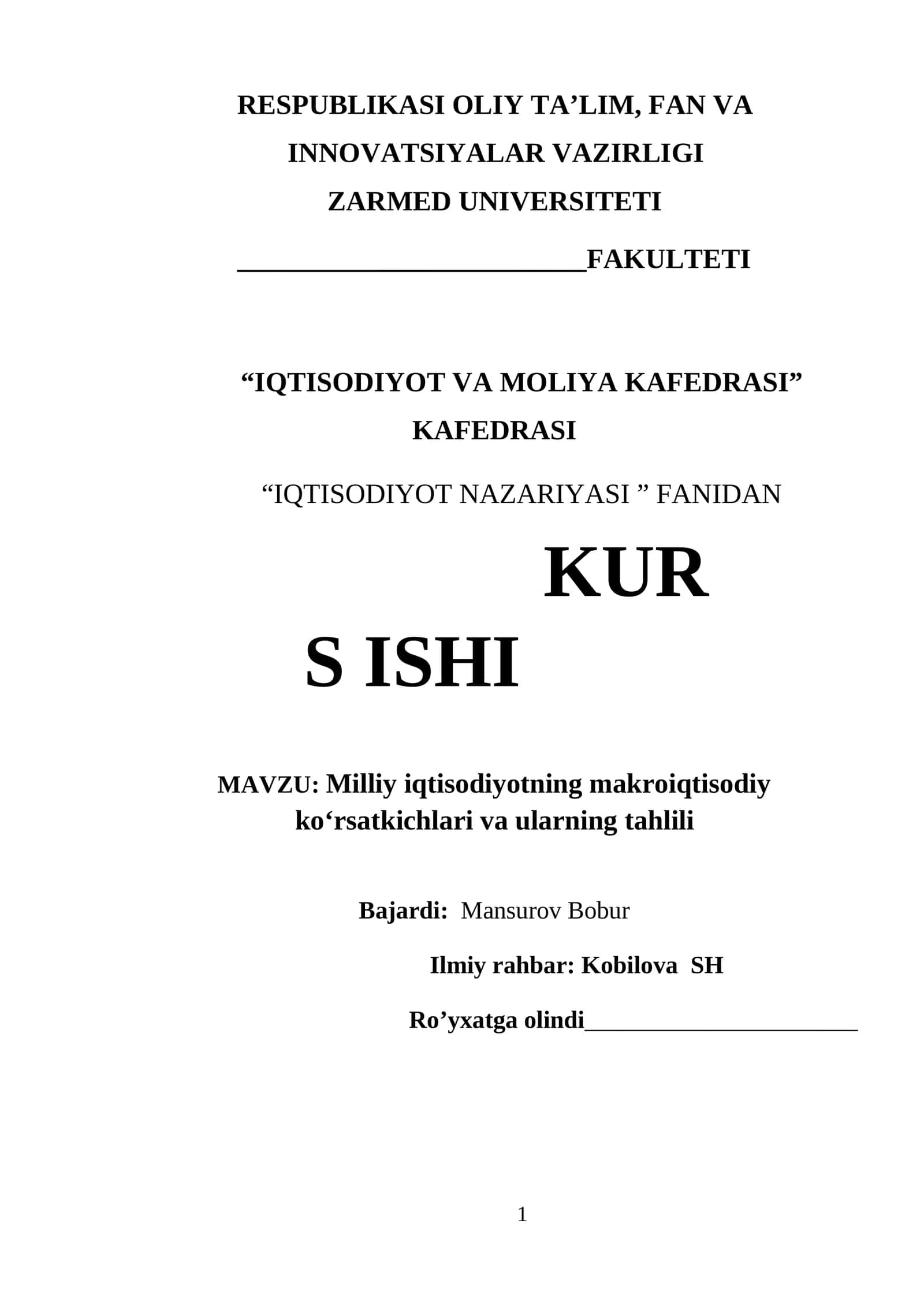 Milliy iqtisodiyotning makroiqtisodiy ko‘rsatkichlari va ularning tahlili 1