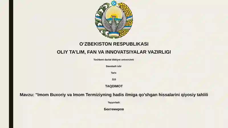 Imom Buxoriy va Imom Termiziyning hadis ilmiga qo'shgan hissalarini qiyosiy tahlili