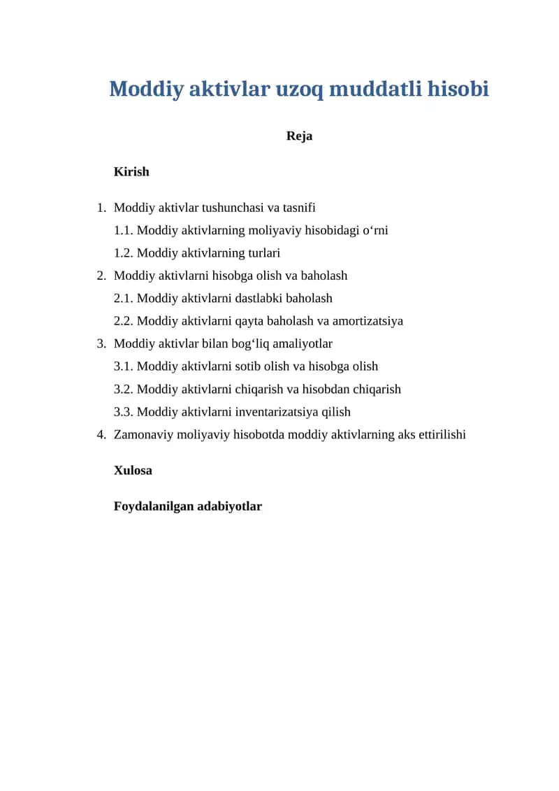 Moddiy aktivlar uzoq muddatli hisobi 1