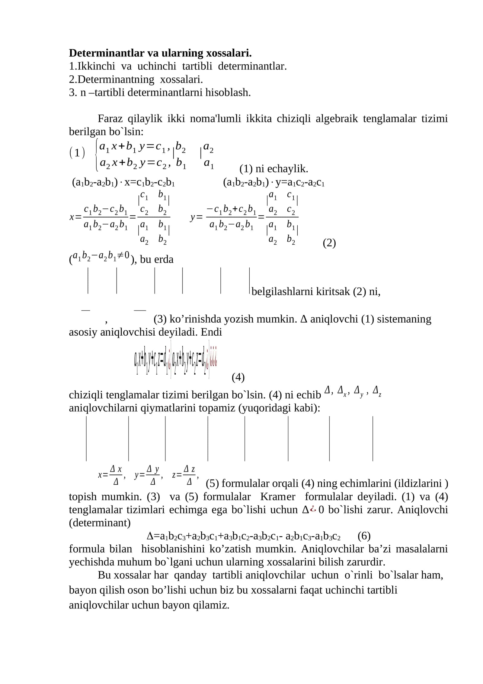 Determinantlar va ularning xossalari 1
