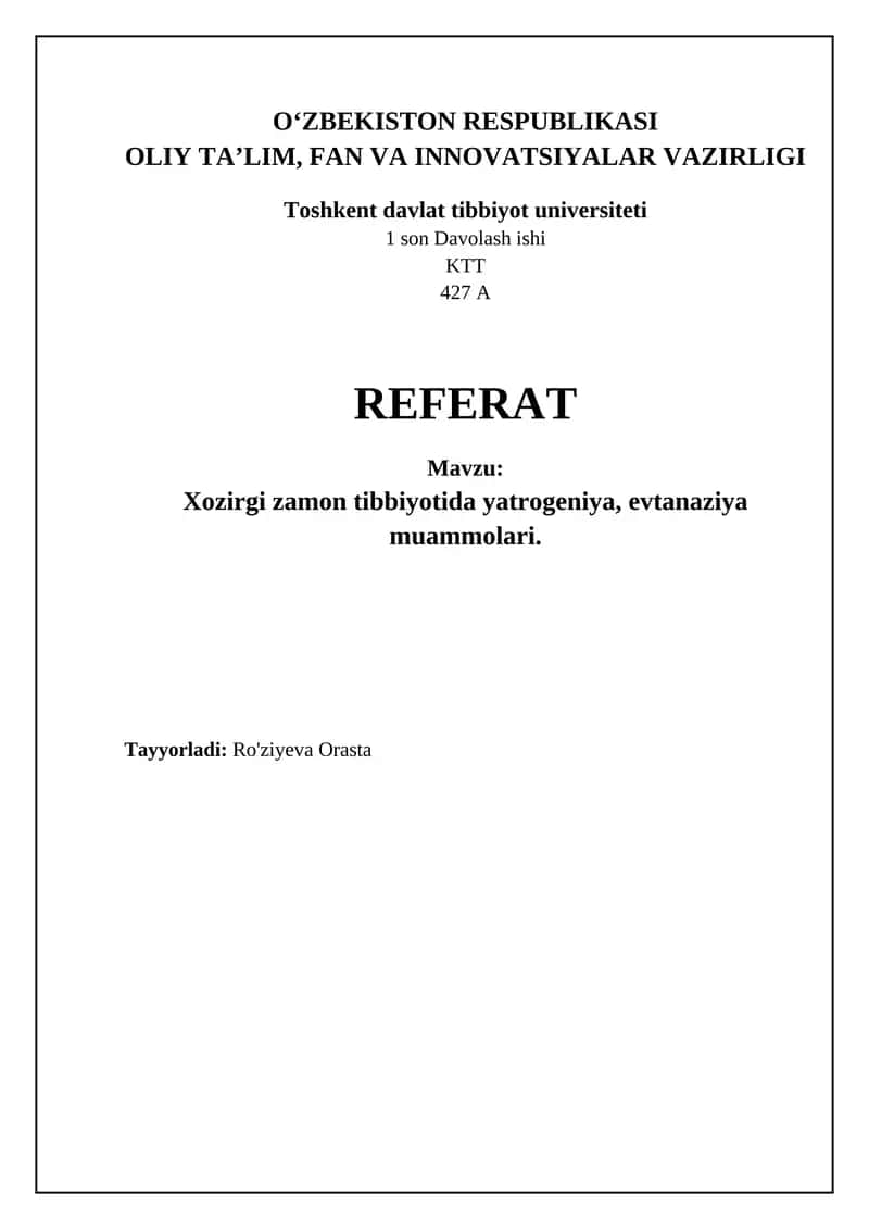Zamonaviy tibbiyotda iatrogeniya va evtanaziya 1