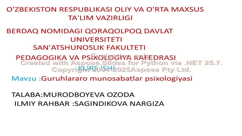 Guruhlararo munosabatlar psixologiyasi kurs ishi 1