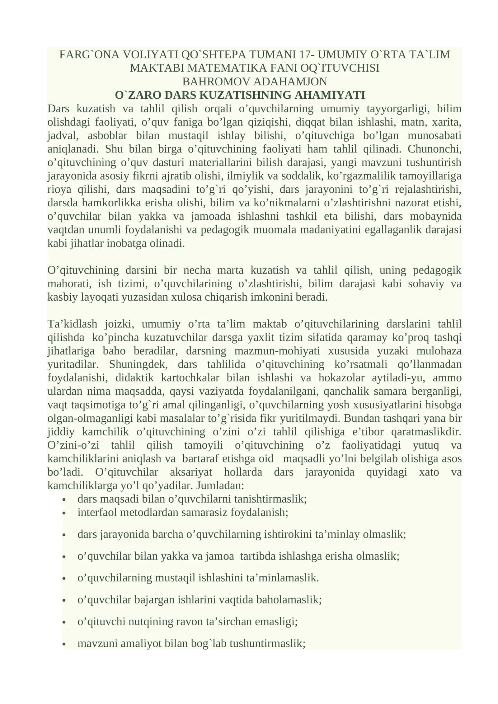 MATEMATIKA FANI OQ`ITUVCHISI 1
