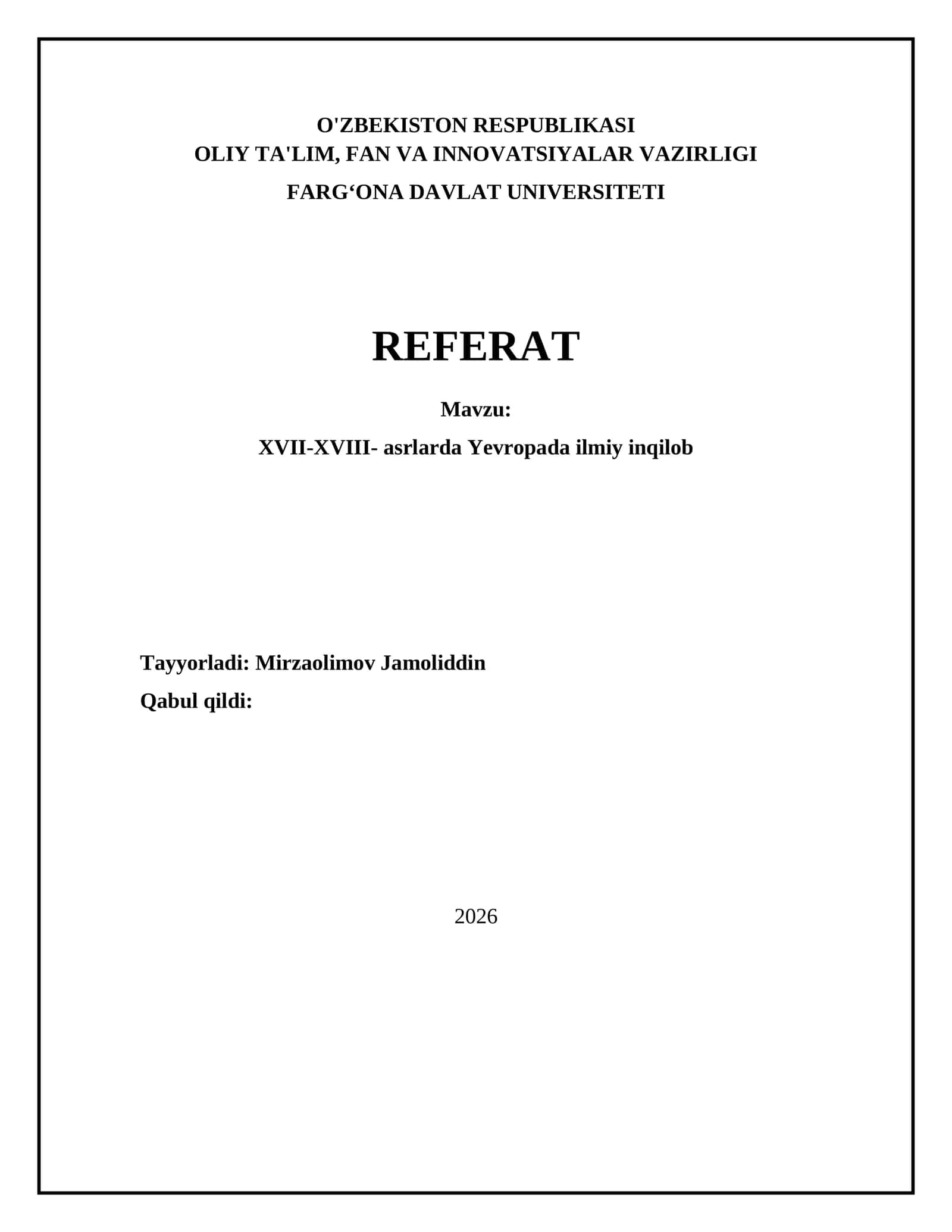 XVII-XVIII- asrlarda Yevropada ilmiy inqilob 1