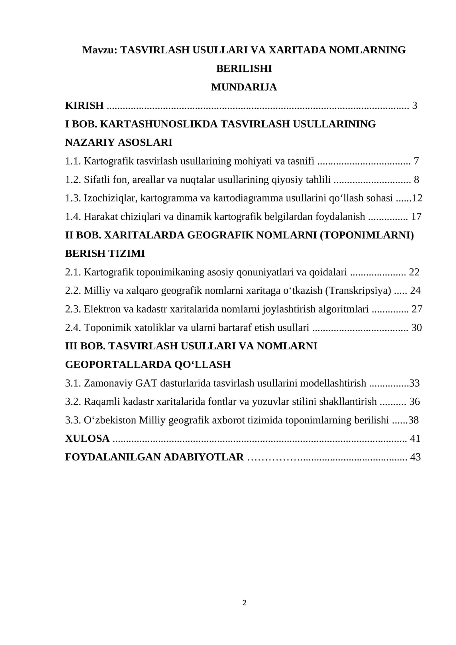 TASVIRLASH USULLARI VA XARITADA NOMLARNING BERILISHI 1