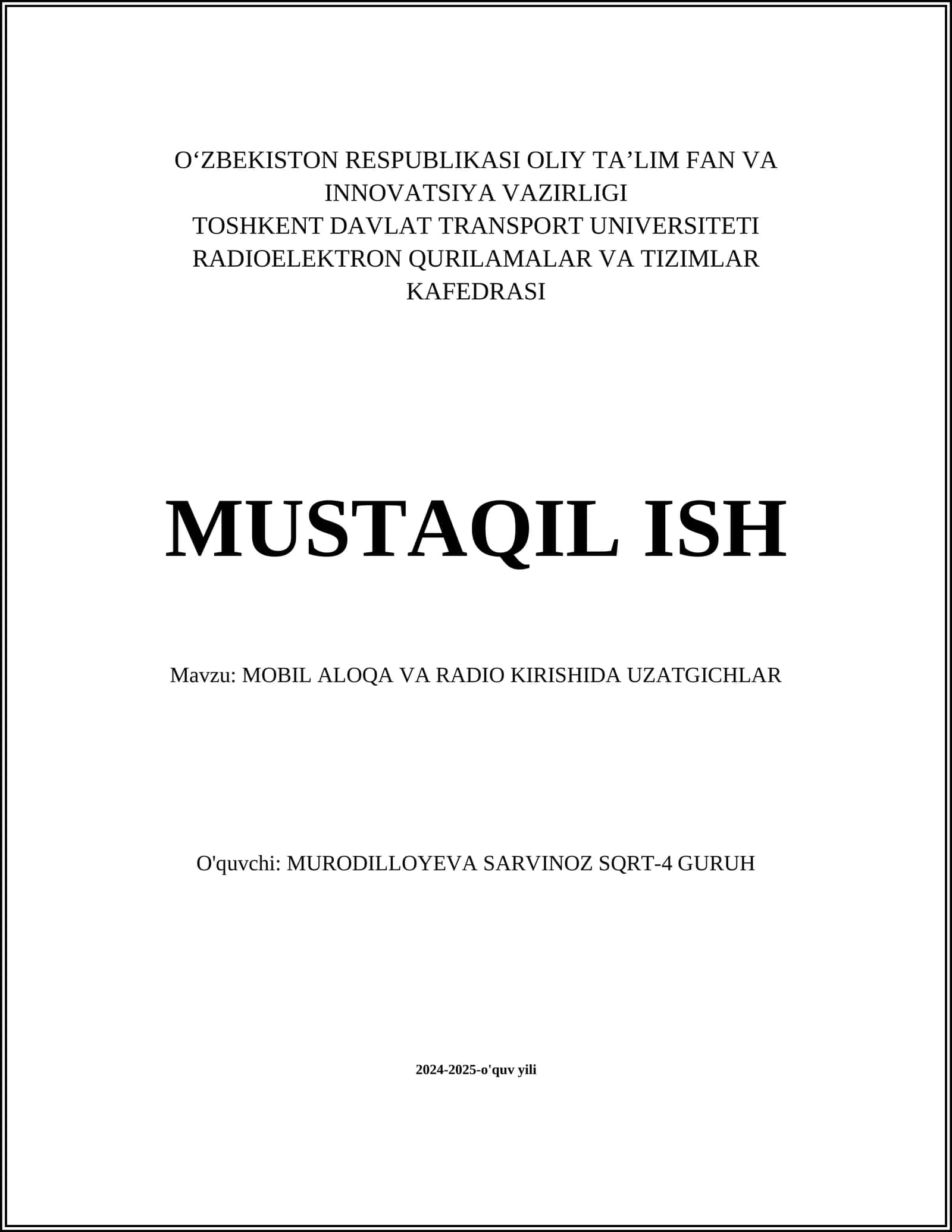MOBIL ALOQA VA RADIO KIRISHIDA UZATGICHLAR 1