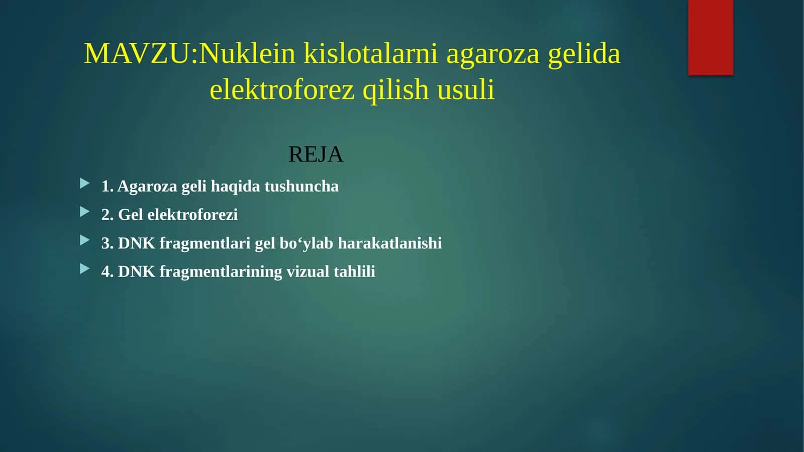 Nuklein kislotalarni agaroza gelida elektroforez qilish usuli 1