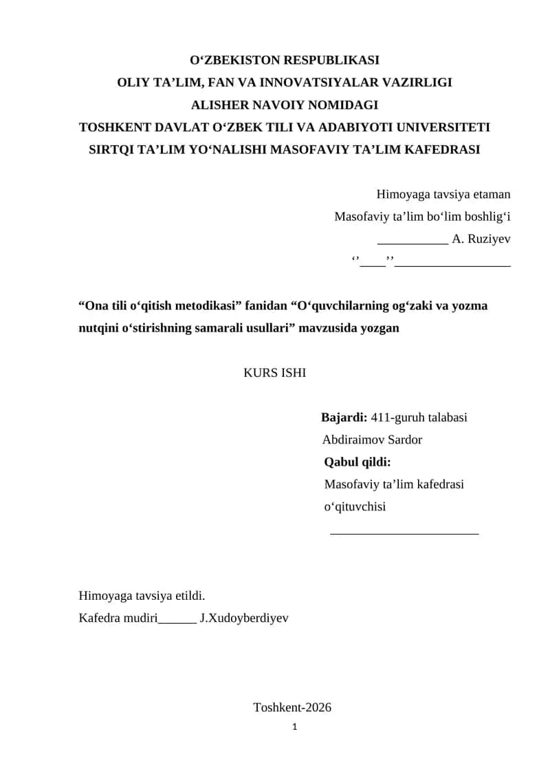 Ona tili darslarida matn ustida ishlash metodikasini takomillashtirish 1