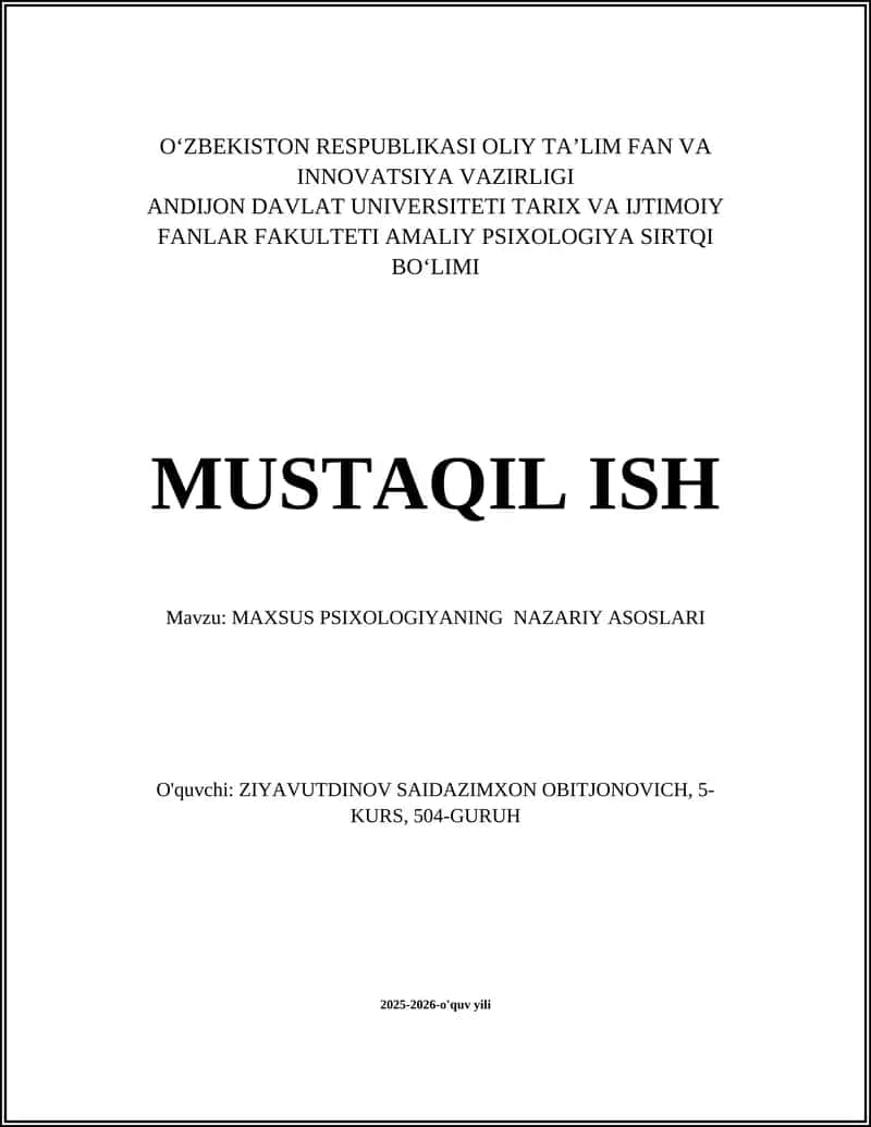Maxsus Psixologiyadan Misollar 1