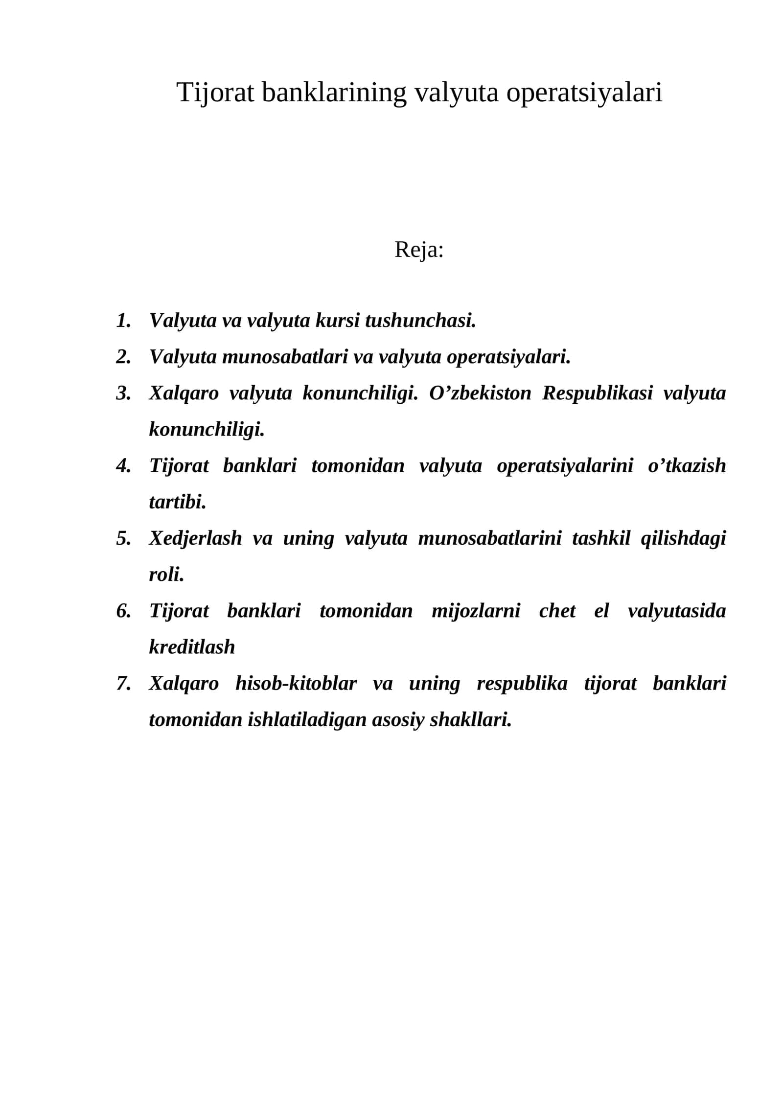 Tijorat banklarining valyuta operatsiyalari 1
