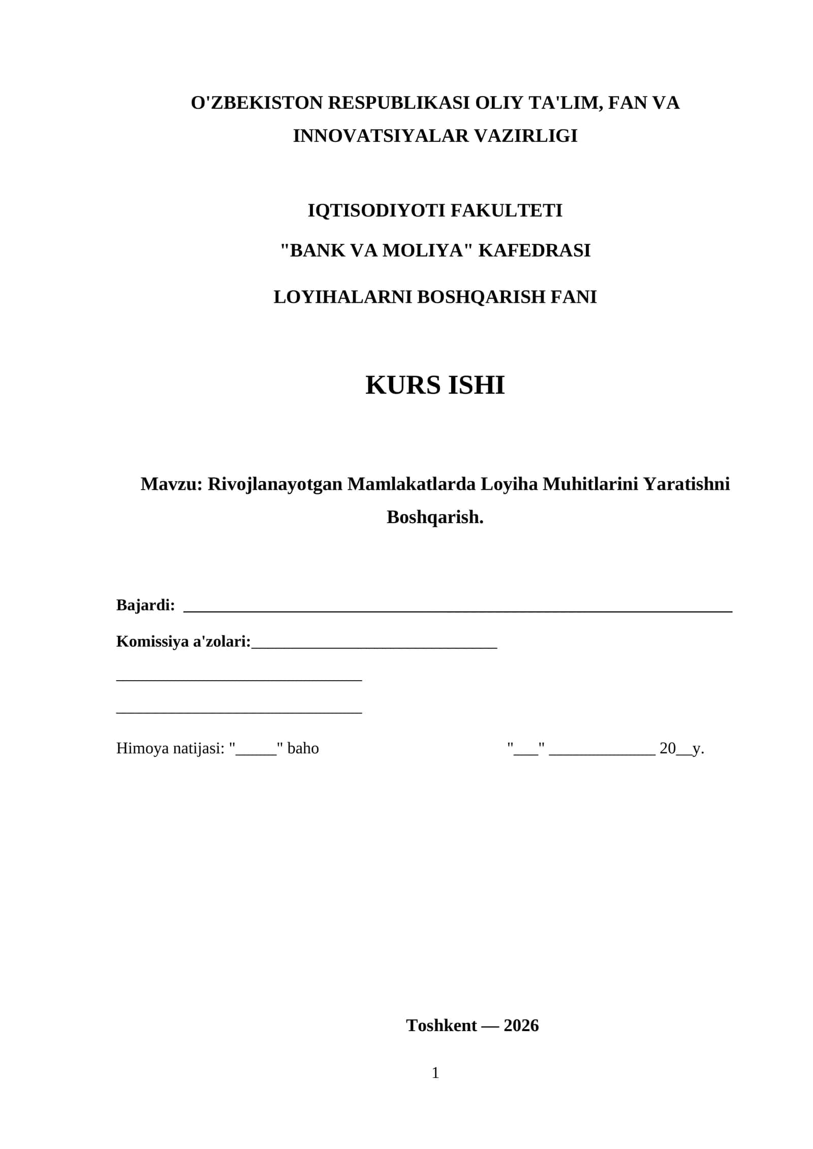 Rivojlanayotgan Mamlakatlarda Loyiha Muhitlarini Yaratishni Boshqarish 1