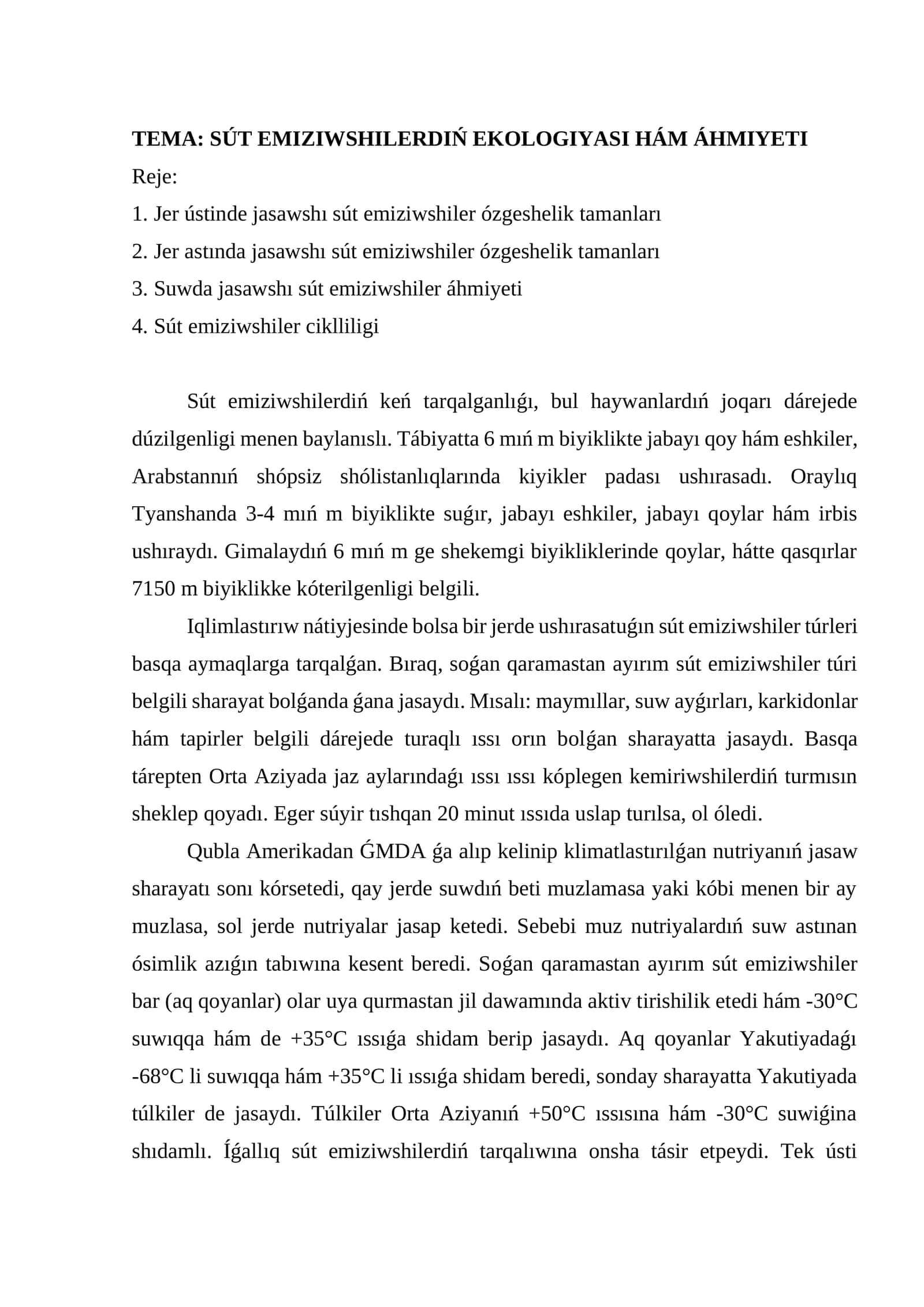 SÚT EMIZIWSHILERDIŃ EKOLOGIYASI HÁM ÁHMIYETI 1