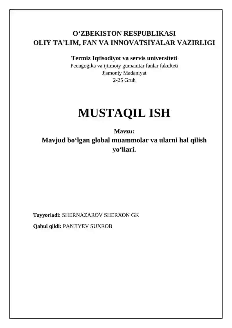 Global muammolar va ularni hal qilish yo‘llari