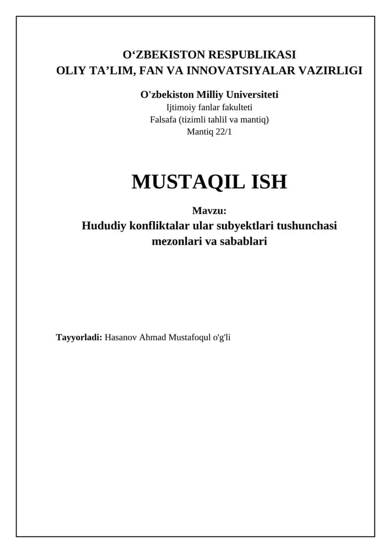 Hududiy konfliktalar ular subyektlari tushunchasi mezonlari va sabablari 1