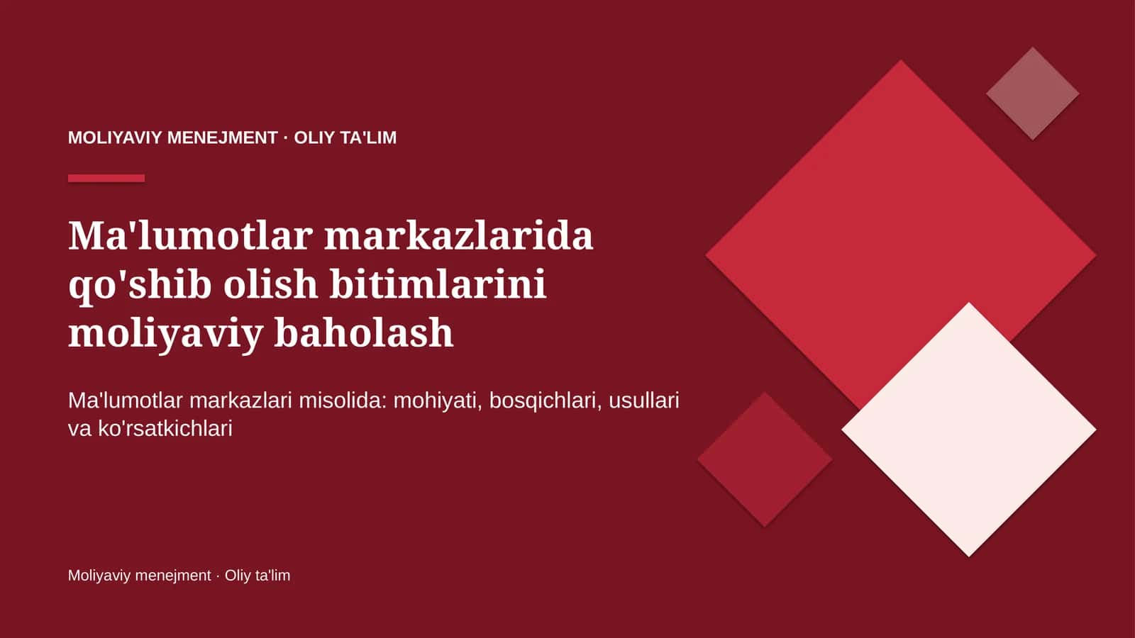 Ma'lumotlar markazlarida qo'shib olish bitimlarini moliyaviy baholash 1