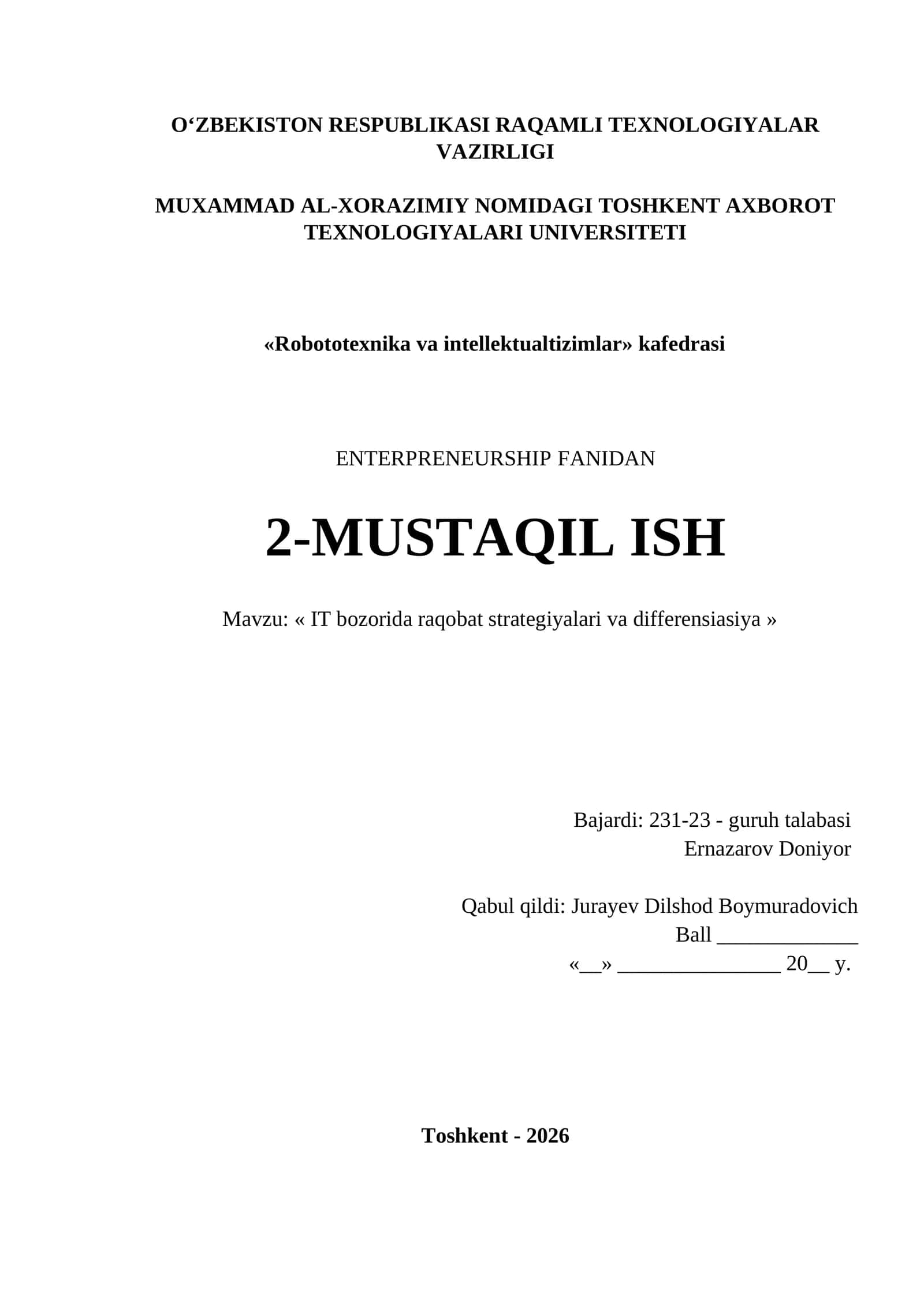 IT bozorida raqobat strategiyalari va differensiasiya 1