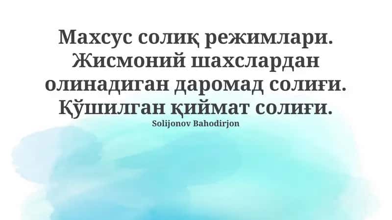 Maxsus soliq rejimlari 1