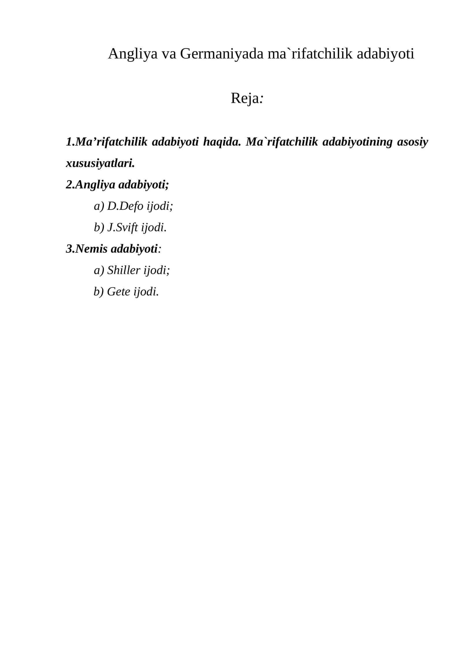 Angliya va Germaniyada ma`rifatchilik adabiyoti 1
