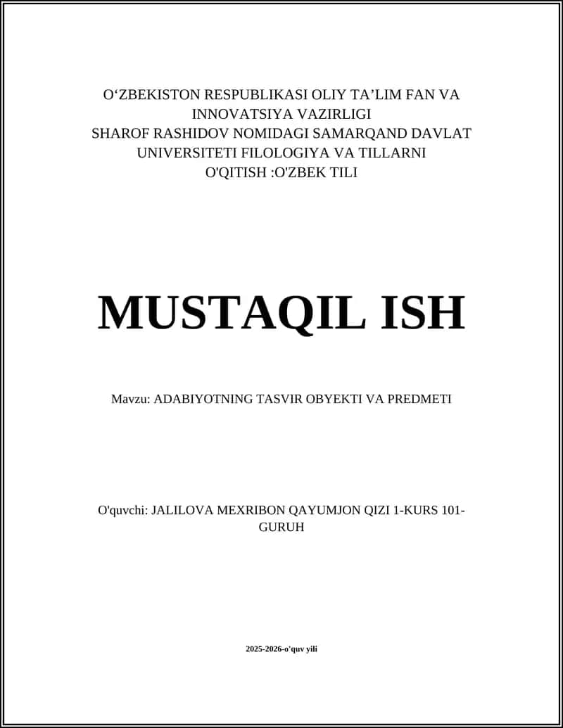 ADABIYOTNING TASVIR OBYEKTI VA PREDMETI 1