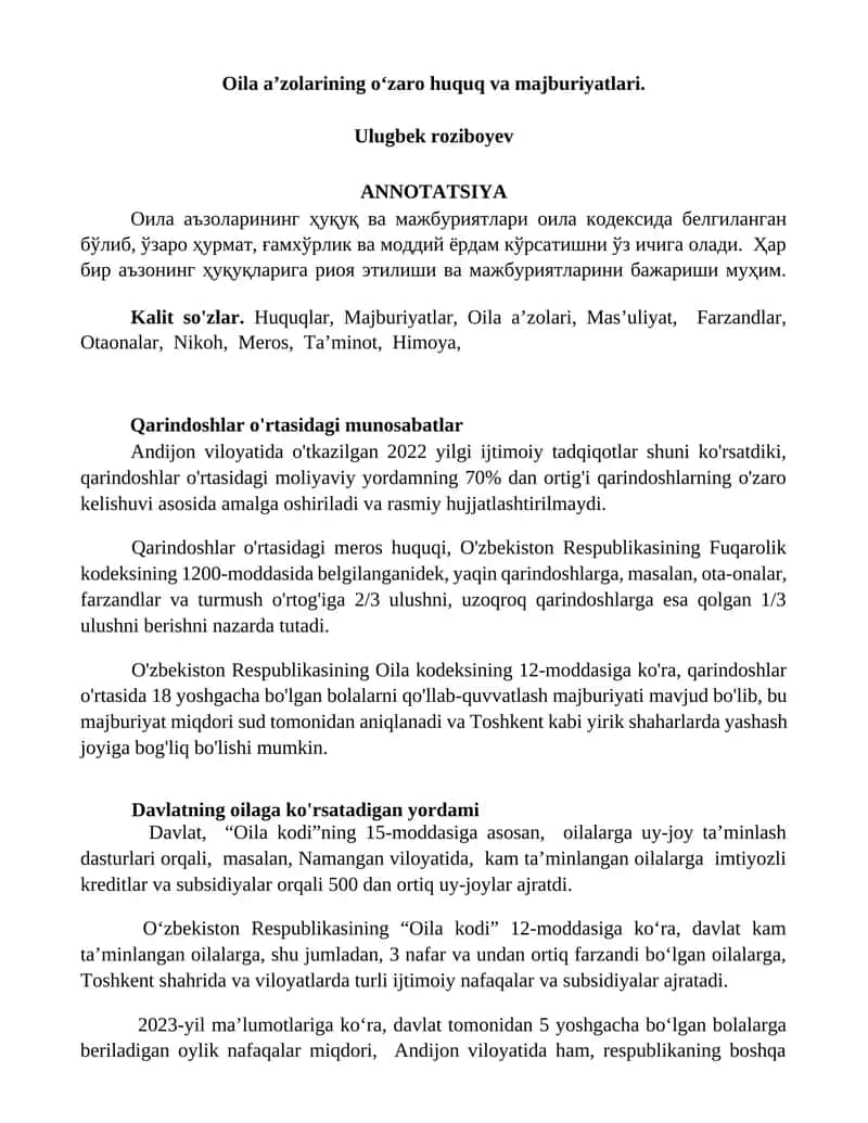 Oila a’zolarining o‘zaro huquq va majburiyatlari 1
