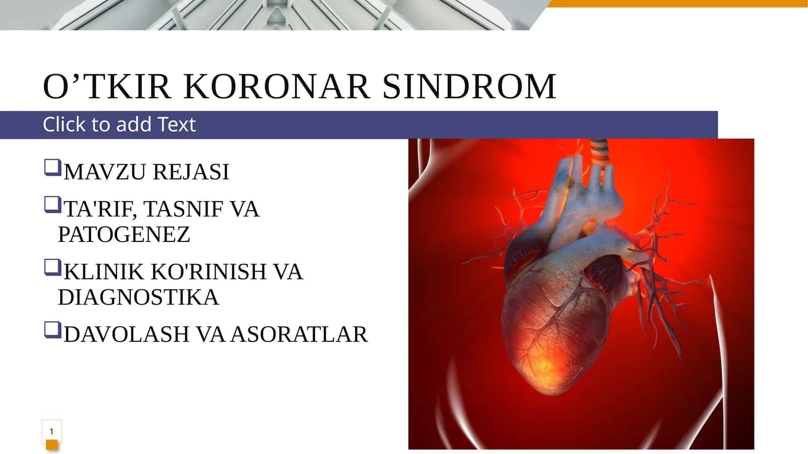 O'TKIR KORONAR SINDROM PREZENTATSIYA 1