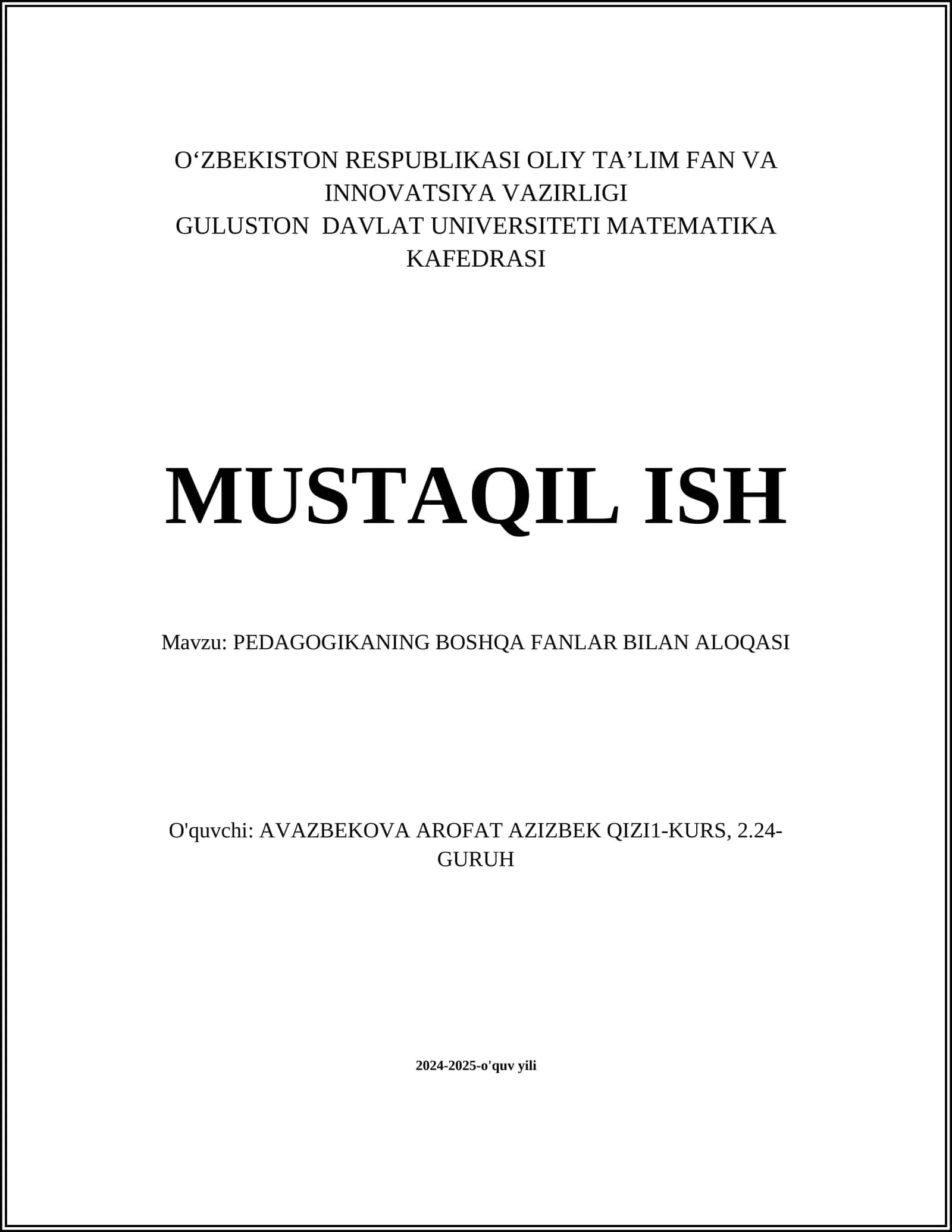 PEDAGOGIKANING BOSHQA FANLAR BILAN ALOQASI 1