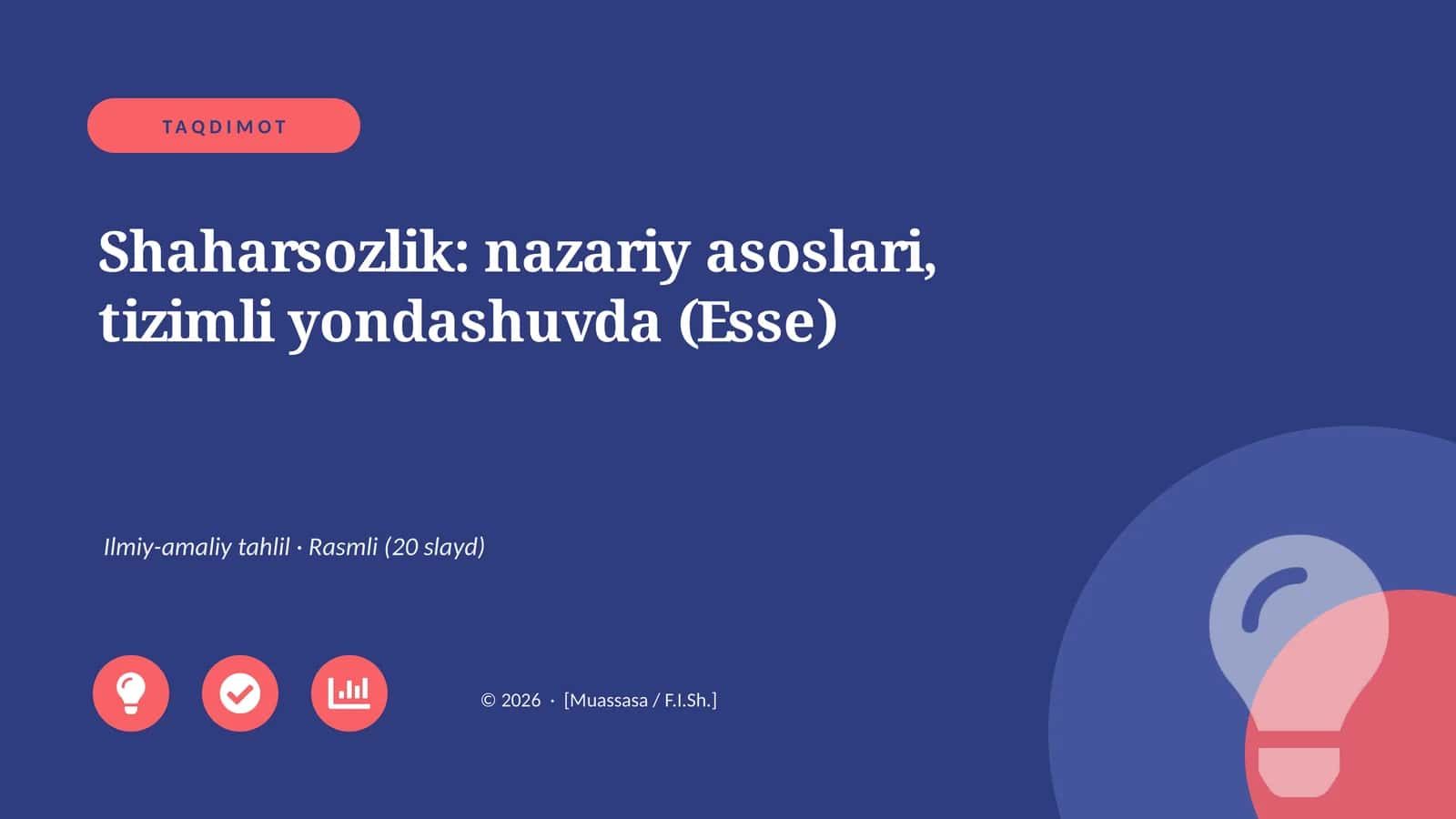 Shaharsozlik: nazariy asoslari, tizimli yondashuvda (Esse) 1