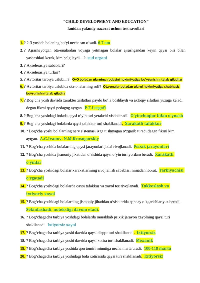 Fanidan yakuniy nazorat uchun test savollari 1