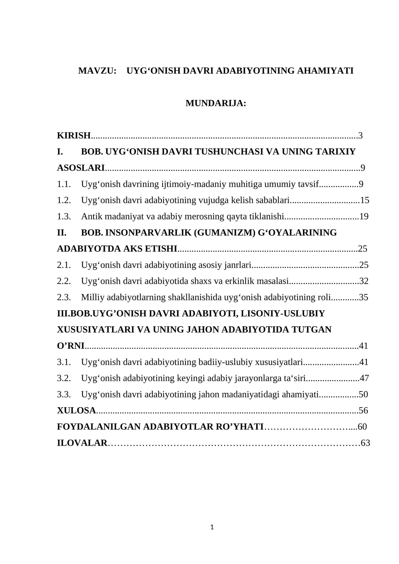 UYGʻONISH DAVRI ADABIYOTINING AHAMIYATI 1