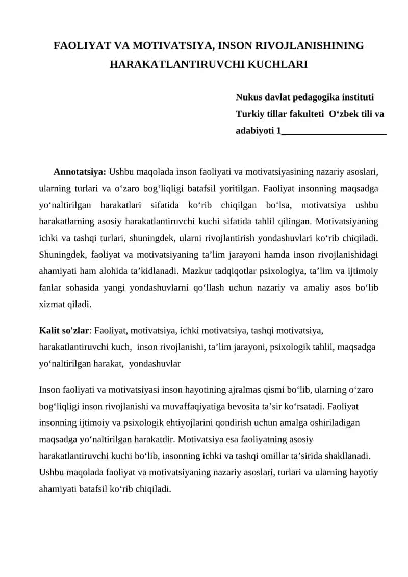 Inson faoliyati va motivatsiyasi 1