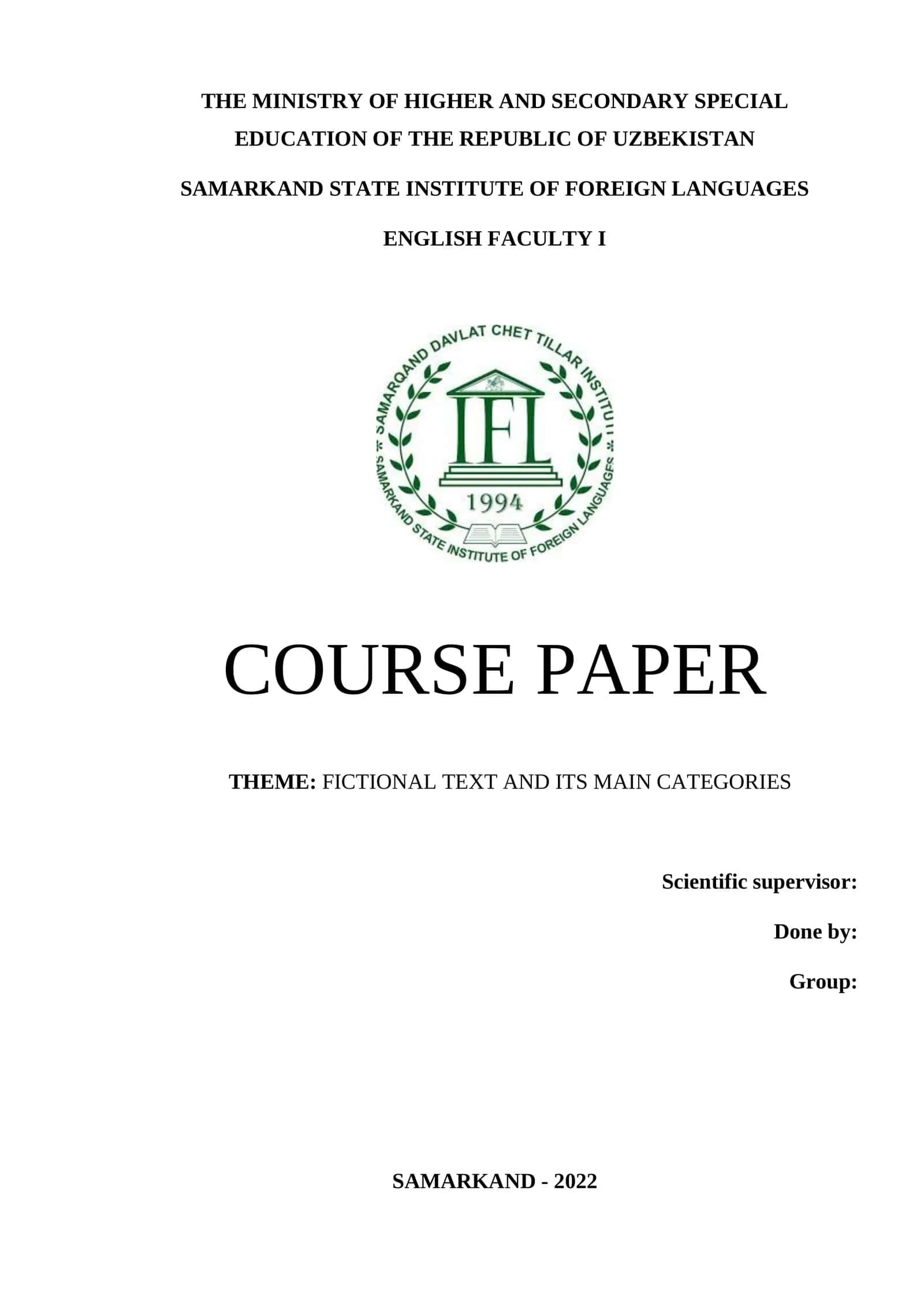 FICTIONAL TEXT AND ITS MAIN CATEGORIES 1