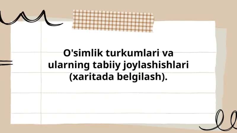 O'simlik turkumlari va ularning tabiiy joylashishlari (xaritada belgilash) 1