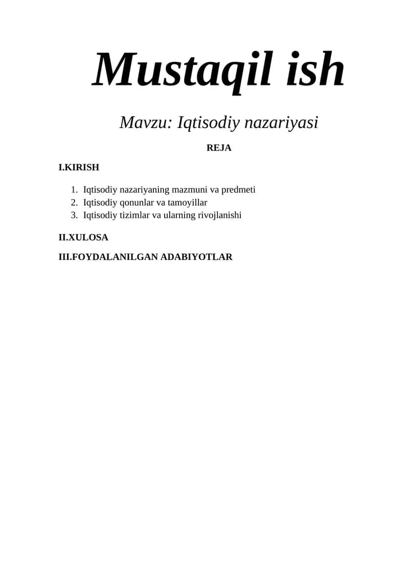 Iqtisodiy nazariyasi 1