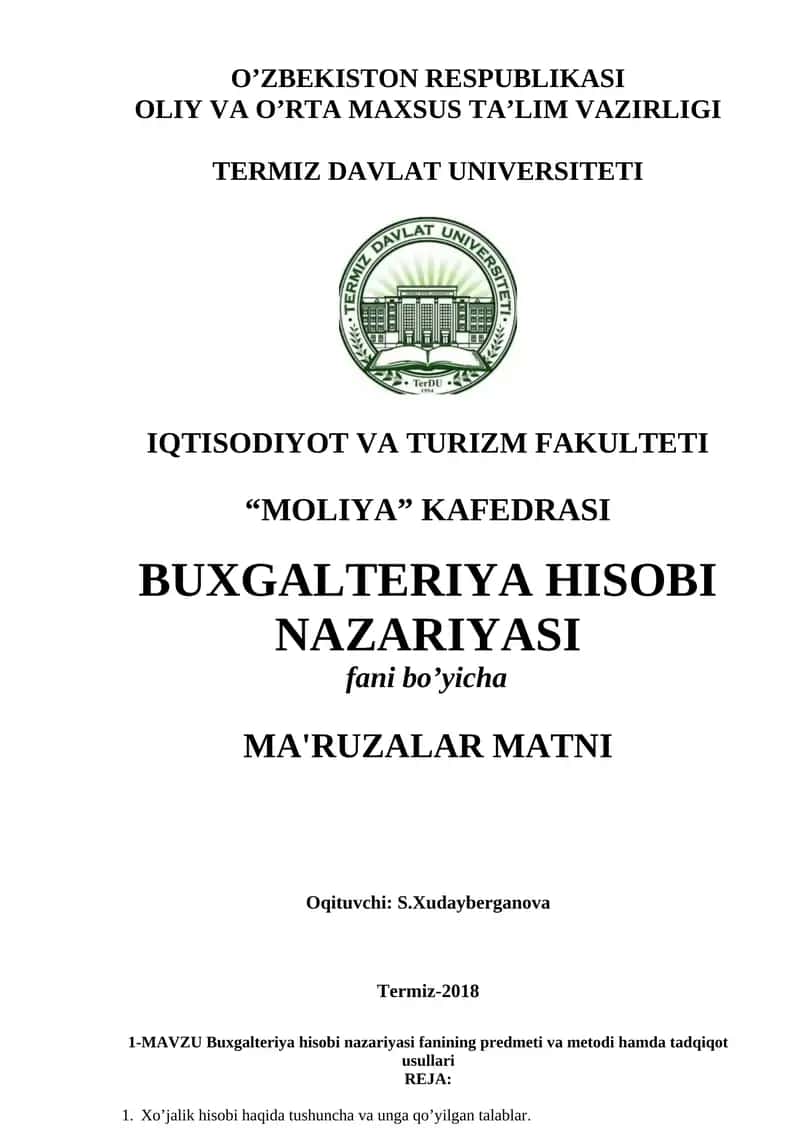 Buxgalteriya hisobi nazariyasi 1