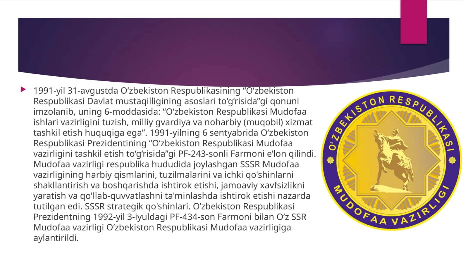 O‘zbekiston Respublikasi Mudofaa vazirligi 1