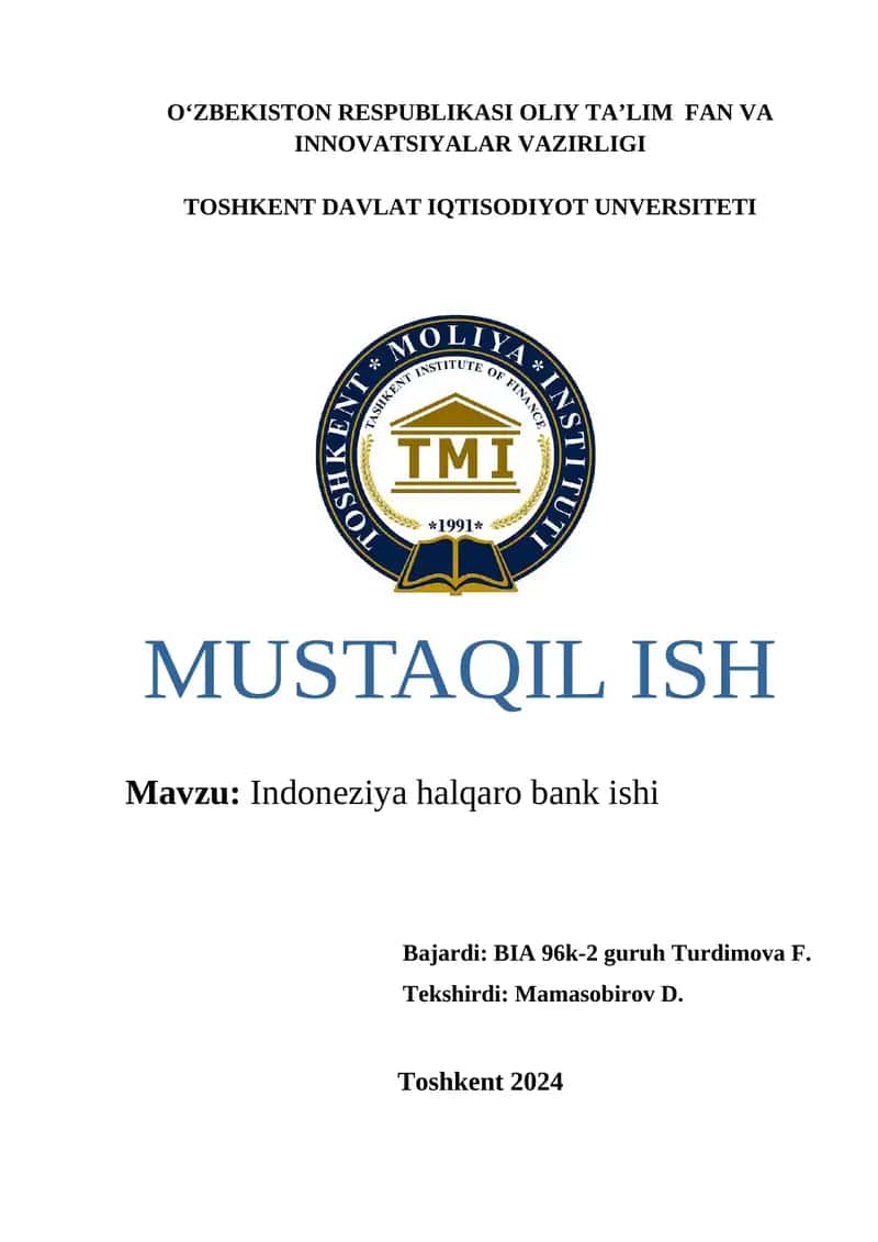 Indoneziya halqaro bank ishi 1