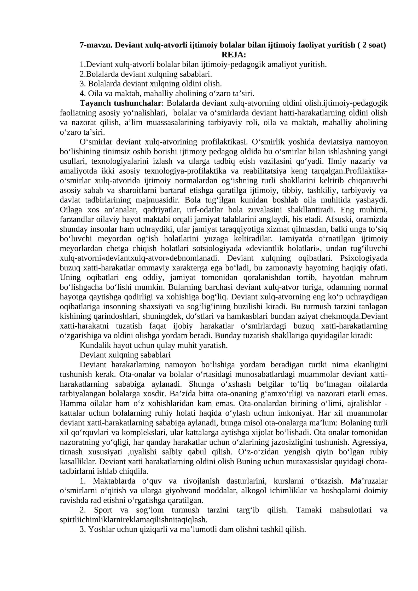 Deviant xulq-atvorli ijtimoiy bolalar bilan ijtimoiy faoliyat yuritish 1