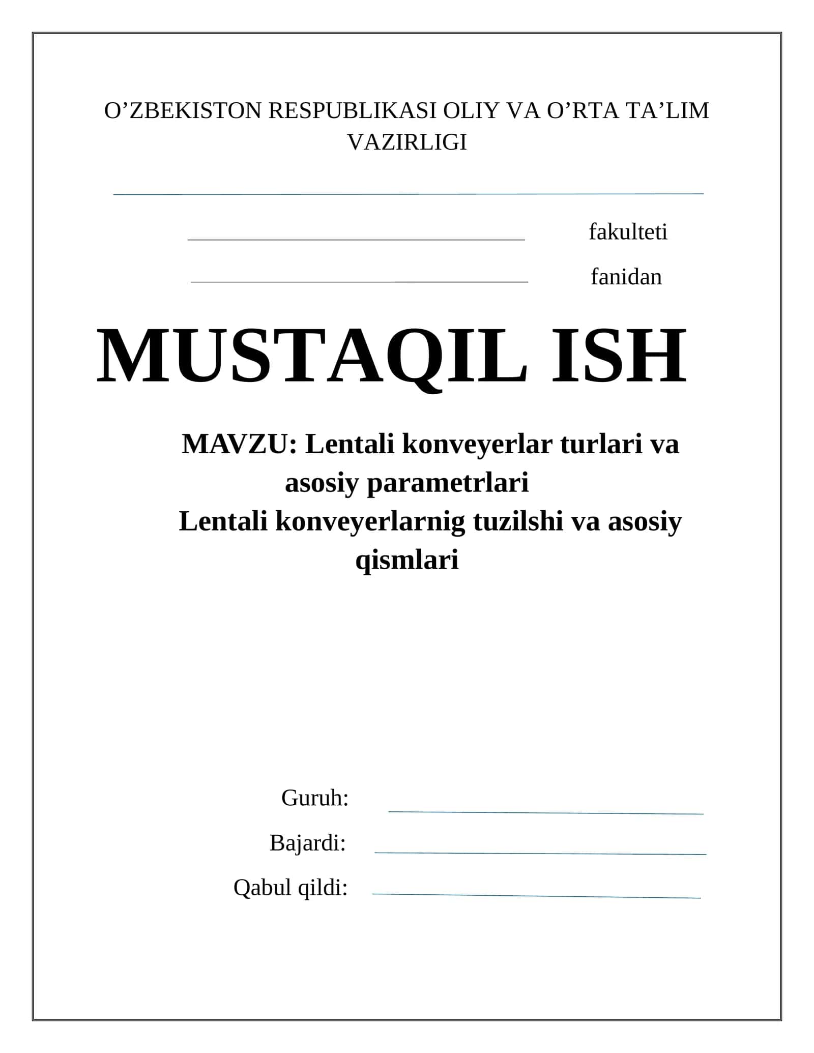 Lentali konveyerlar turlari va asosiy parametrlari 1