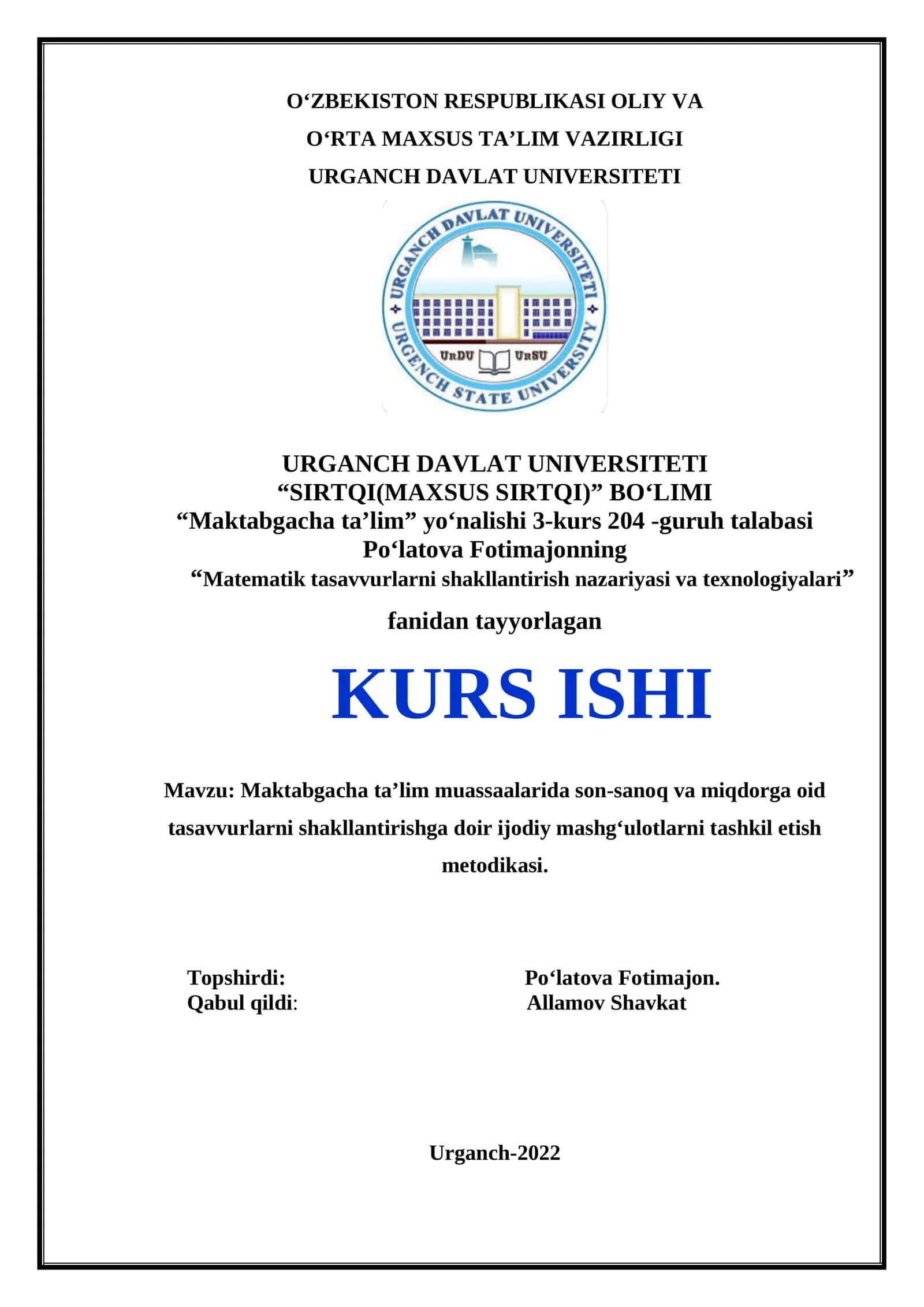 Maktabgacha ta’lim muassaalarida son-sanoq va miqdorga oid tasavvurlarni shakllantirishga doir ijodiy mashg‘ulotlarni tashkil etish metodikasi 1