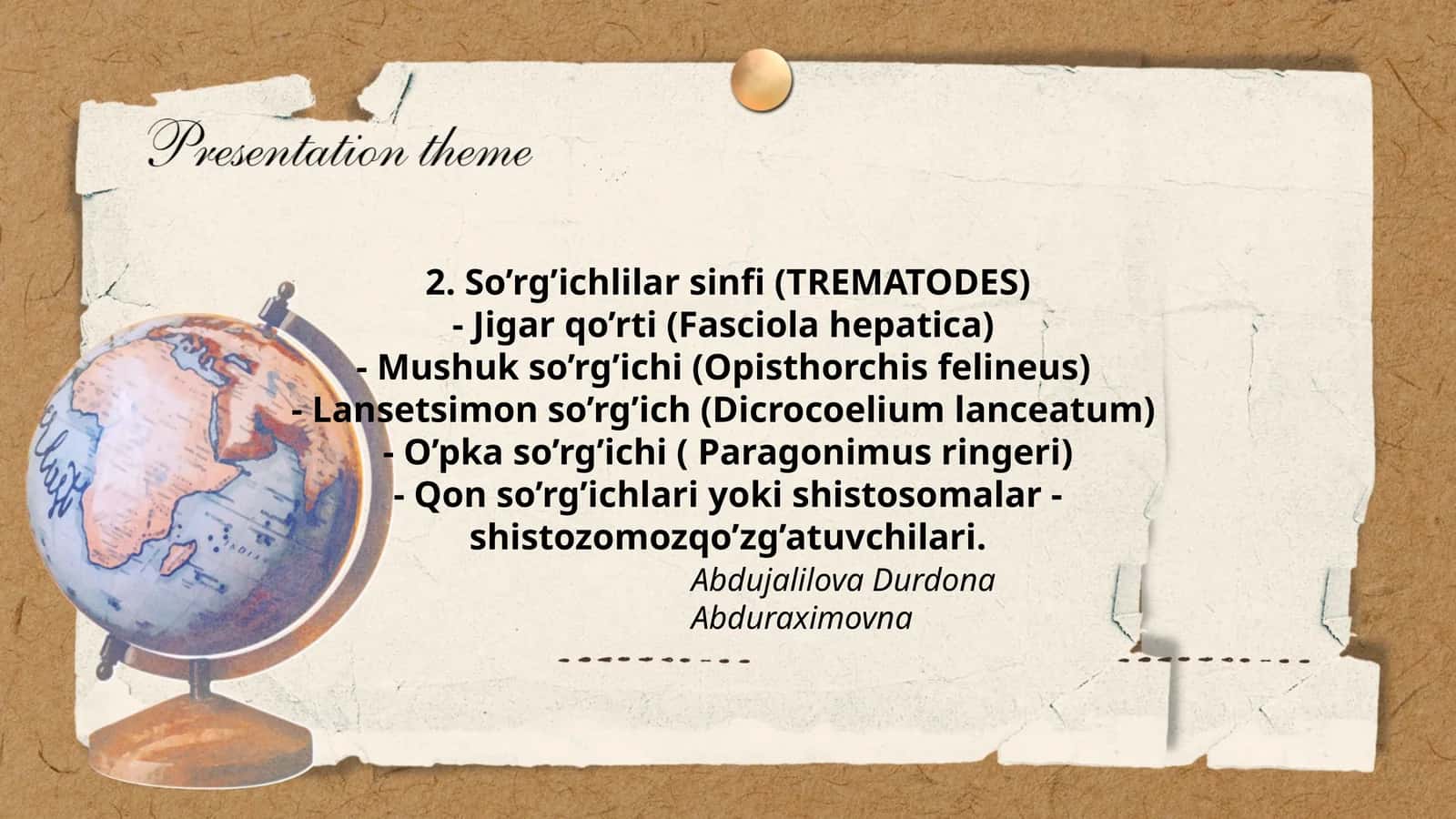 So’rg’ichlilar sinfi (TREMATODES) 1